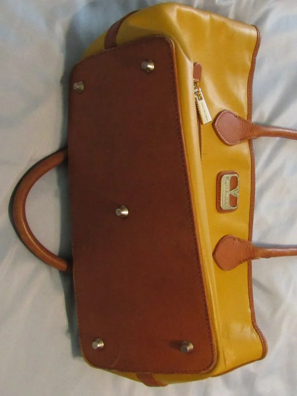 Y2K Era Vintage MUSTARD YELLOW 2-Tone TOTE BAG PURSE VALENTINA ITALIAN LEATHER